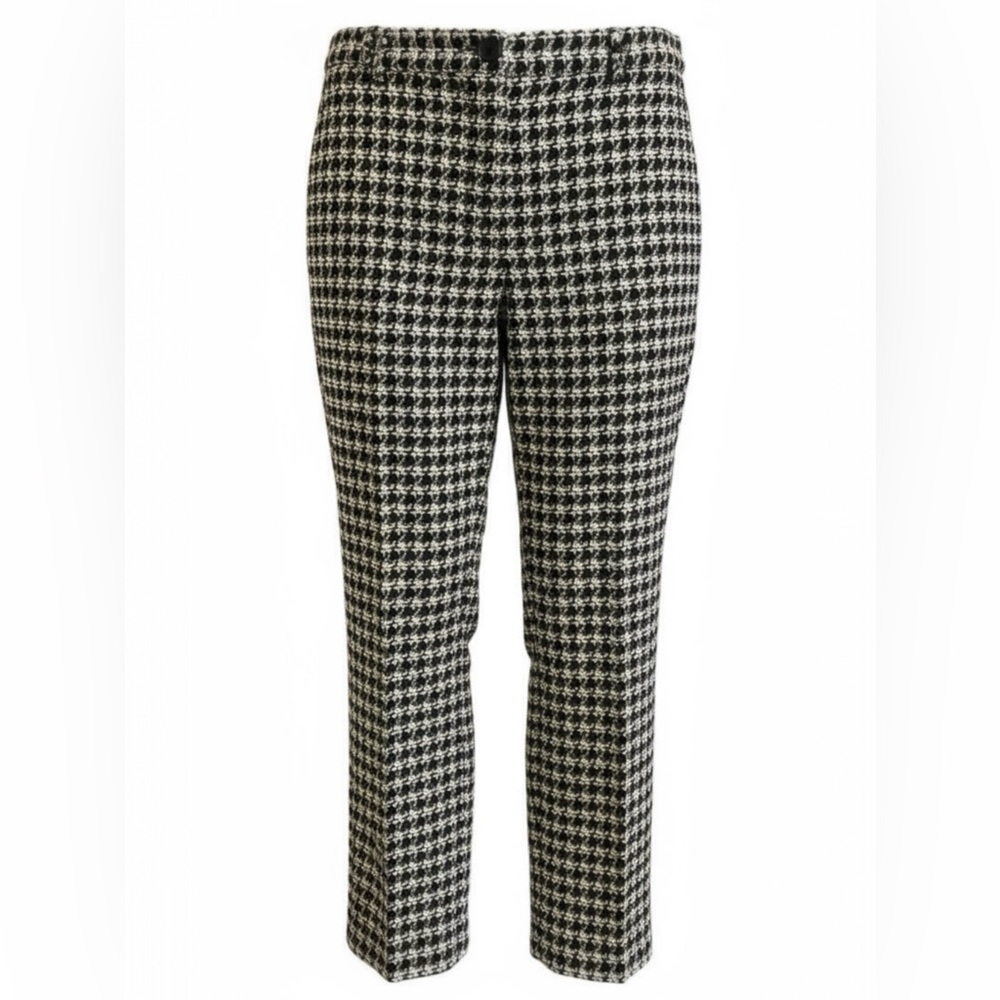 Zara Green, Black, Cream Tweed Houndstooth Preppy Chic Cropped Pants Size XXL